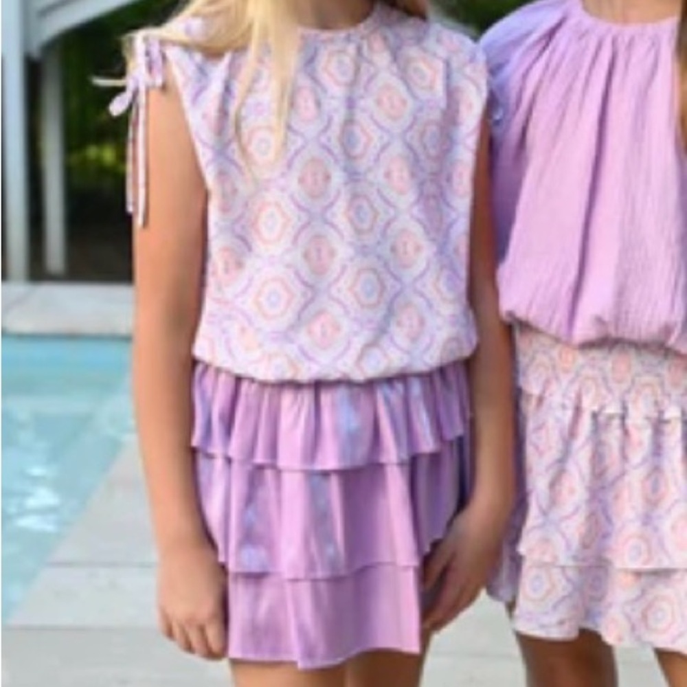 Pleat Emma Top Ties Purple & Coral Girl 12‎ Soft NEW soft silky relaxed Blouse